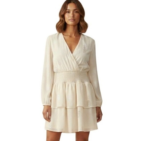 DO+BE Dresses & Skirts - DO+BE Women Cream Metallic Fil-Coupé Tiered Mini Dress Small $98‎
